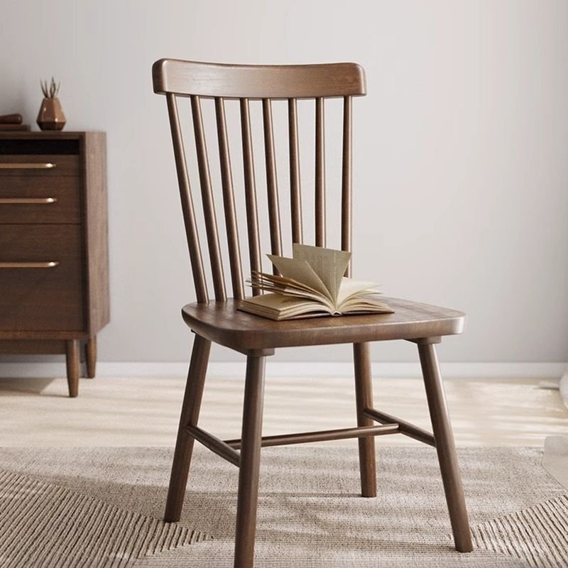 Armless Chair with Windsor Back, Walnut Legs, and Sturdy Build, Nut-Brown