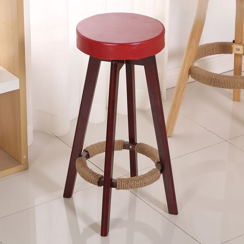Vermilion Modish Calfskin Round Pub Stool with Swivel and Foot Platform for Home Bar, Red, Brown