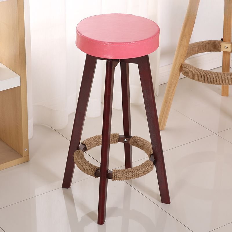 Carnation Modish Calfskin Round Pub Stool with Swivel and Foot Platform for Home Bar, Pink, Brown