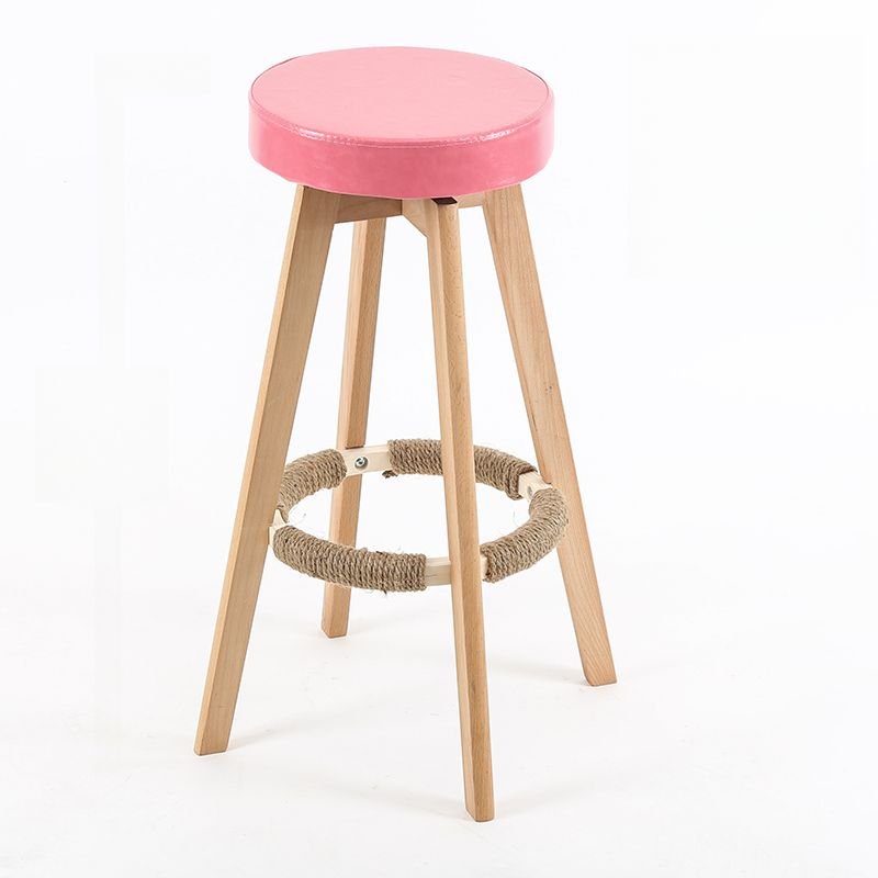 Carnation Modish Calfskin Round Pub Stool with Swivel and Foot Platform for Home Bar, Pink, Natural