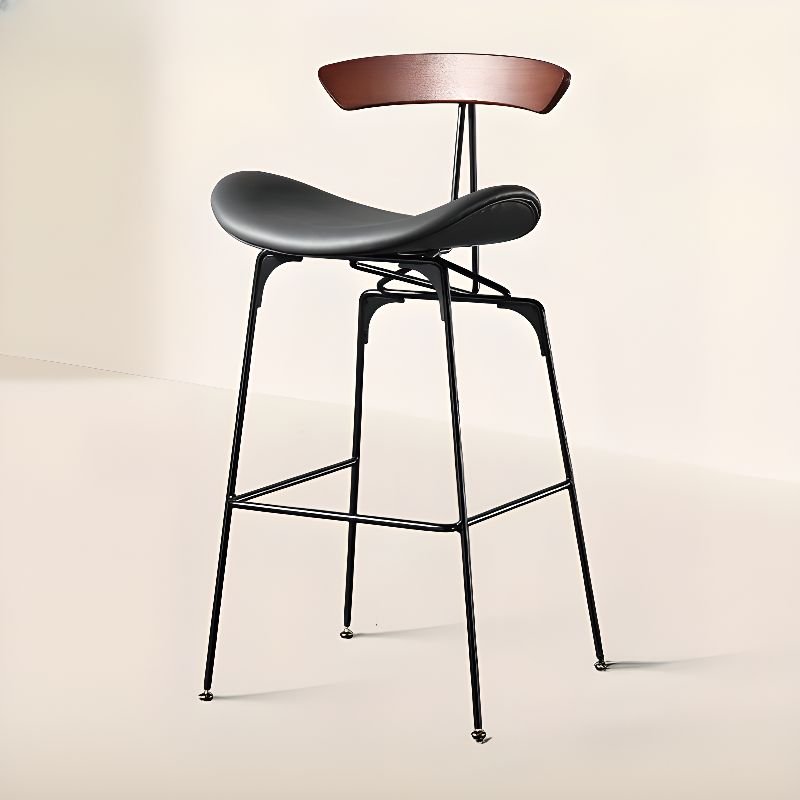 Retro Gray Calfskin Horse Seat Pub Stool with Backrest and Leg Rest for Pub, Dark Brown