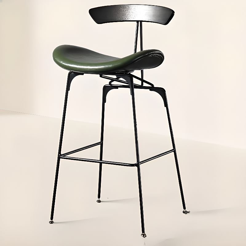 Old School Green Bar Stools with Black Legs and Footrest for Bistro, Black