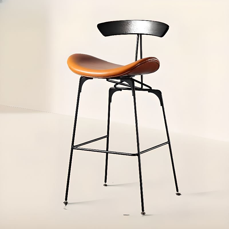 Old School Amber Color Tanned Hide Riding Seat Bistro Stool with Rear and Foot Platform for Home Bar, Black