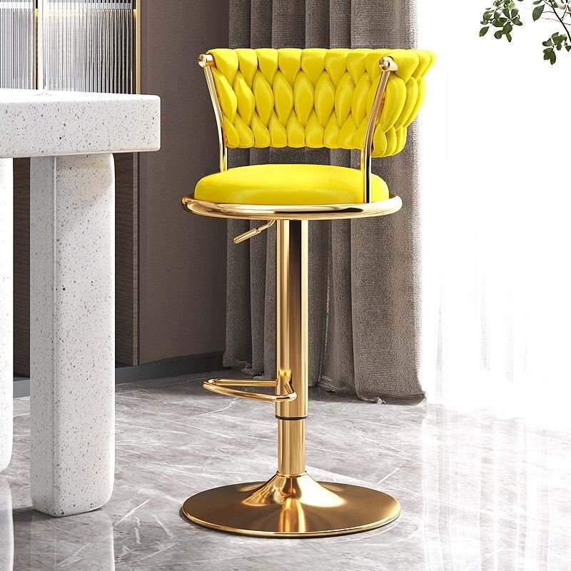 Butter Color Arched Back Stitch-tufted Bistro Stool with Turn Stools Design for Pub, Lemon Yellow