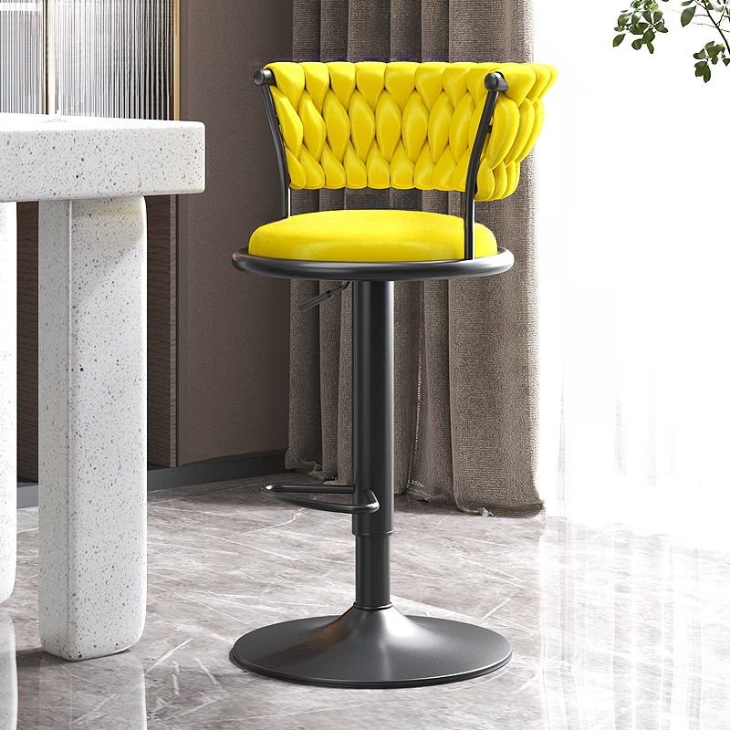 Butter Color Arched Back Stitch-tufted Bistro Stool with Turn Stools Design for Pub, Bright Yellow