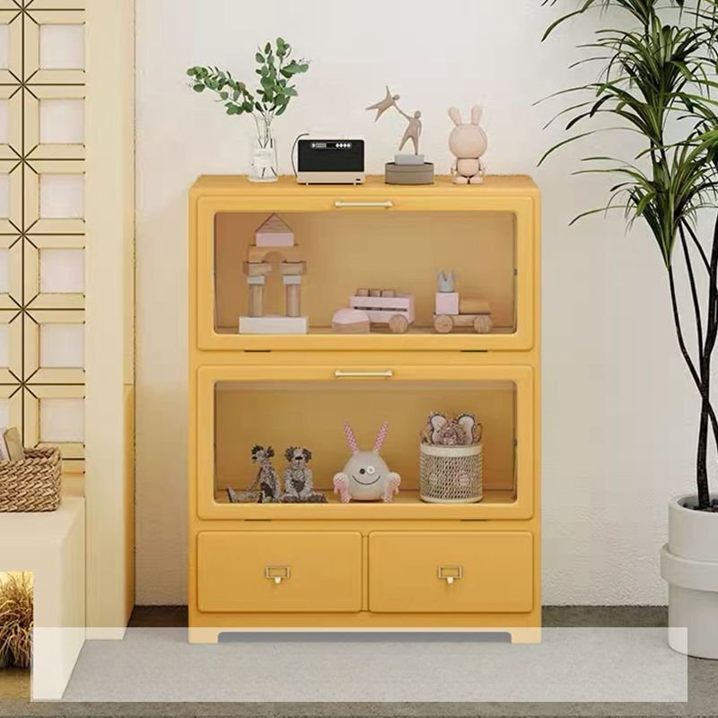 Casual Lemon Color Lacquer Bachelor Chest with 2 Drawers, 2 Cabinets and Shelves for Sleeping Quarters