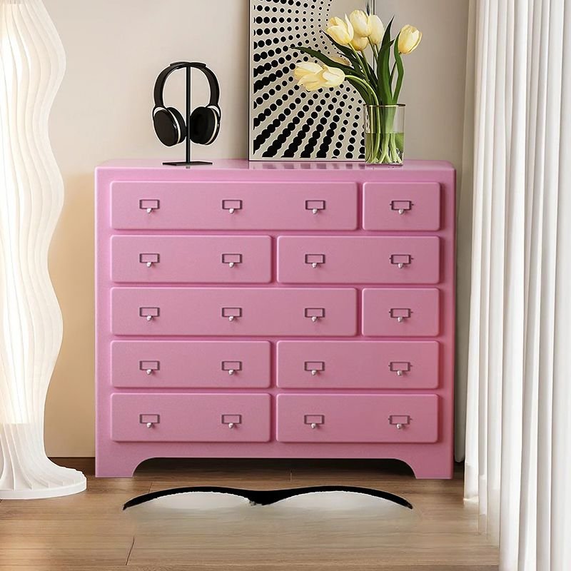 Art Deco Blush Double Dresser in Wood with 10 Drawers for Sleeping Room