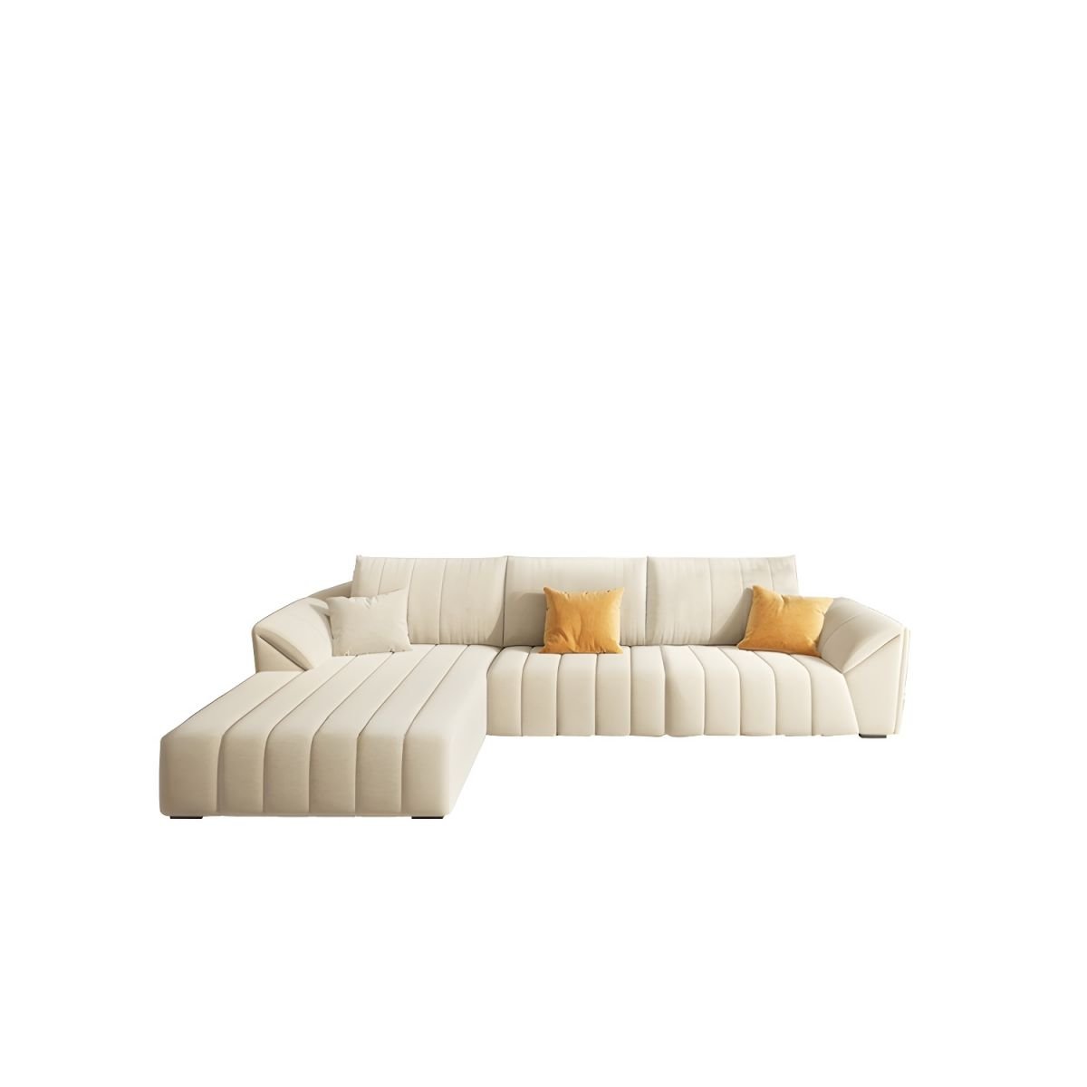 Contemporary Off-White L-Shaped Sofa & Chaise with Bolster Pillows - 115"L x 71"W x 37"H Milk Fleece Left