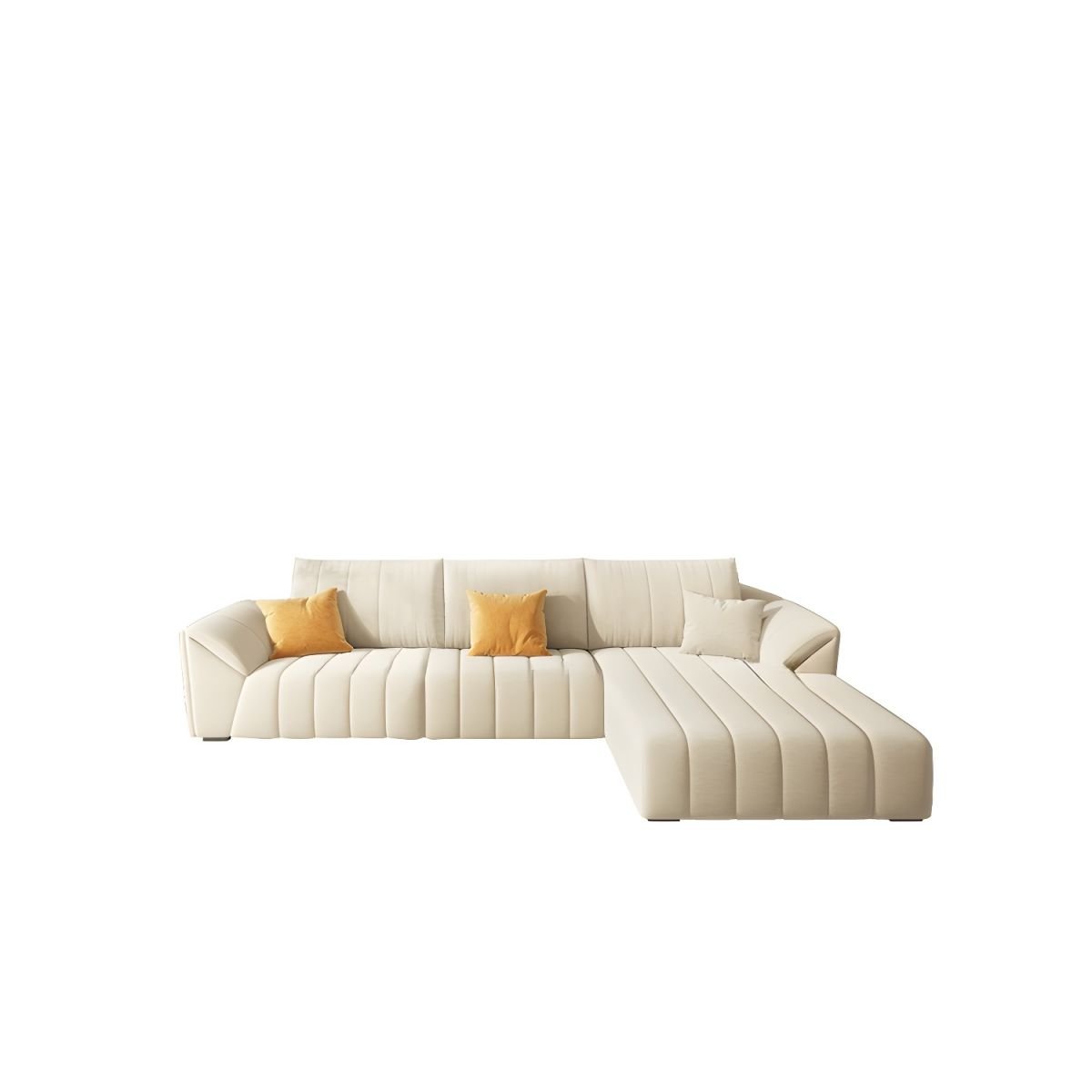 Contemporary Off-White L-Shaped Sofa & Chaise with Bolster Pillows - 115"L x 71"W x 37"H Milk Fleece Right