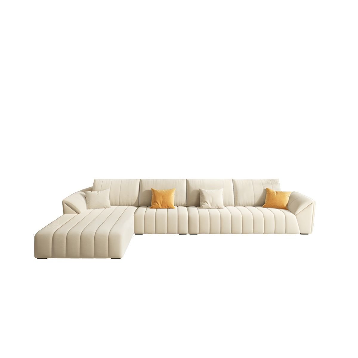 Contemporary Off-White L-Shaped Sofa & Chaise with Bolster Pillows - 145"L x 71"W x 37"H Milk Fleece Left
