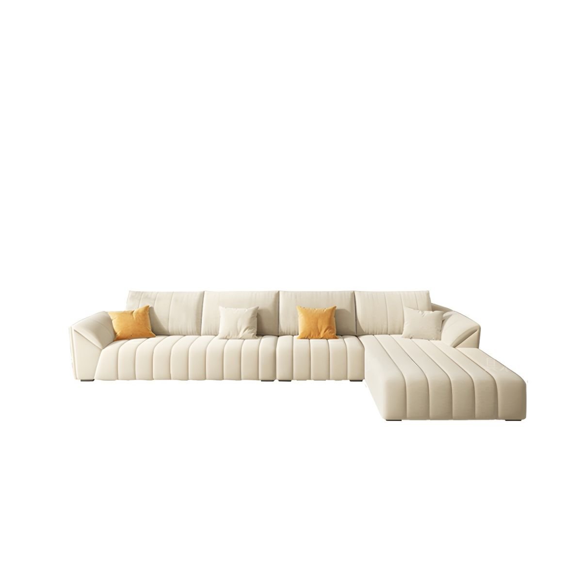 Contemporary Off-White L-Shaped Sofa & Chaise with Bolster Pillows - 145"L x 71"W x 37"H Milk Fleece Right