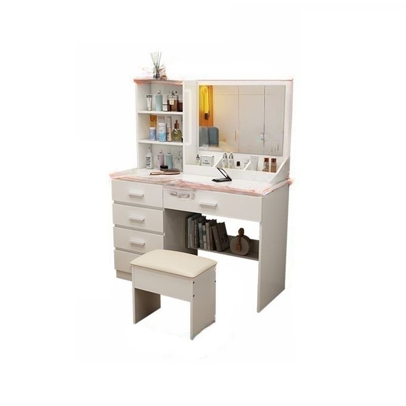 Bedroom Use Push-Pull Engineered Wood Tabletop Storage Floor Vanity, No Suspended, Makeup Vanity & Stools, 35"L x 16"W x 52"H