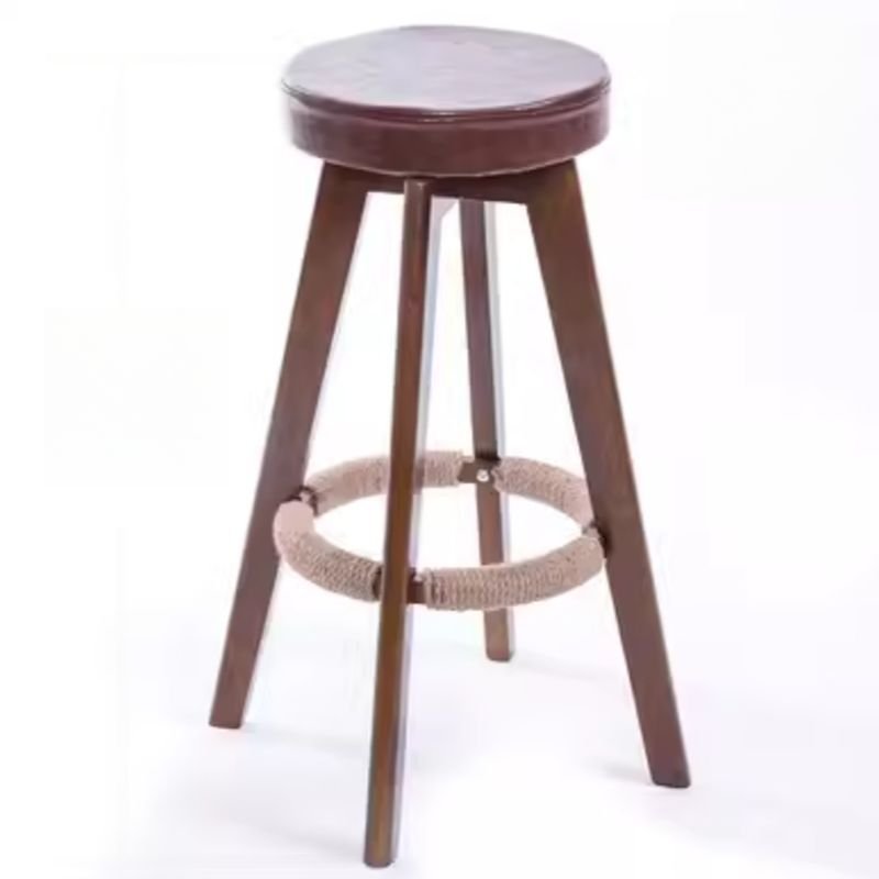 Art Deco Round Top Tanned Hide Rotatable Bar Stools in Sand with Foot Pedestal, Brown