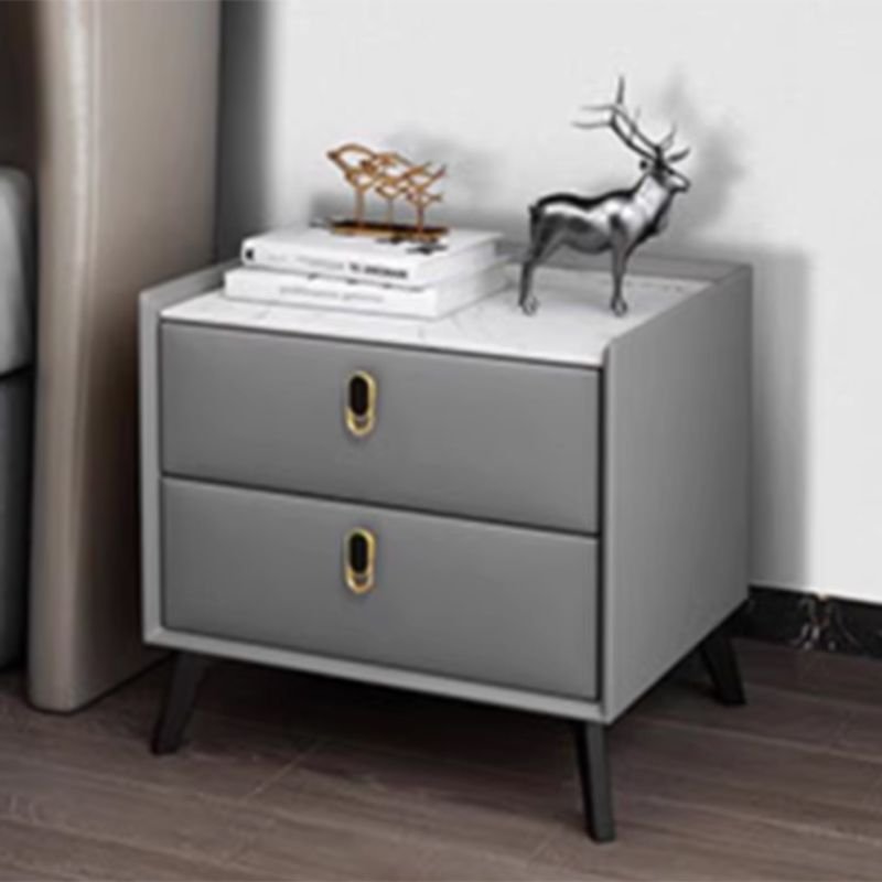 Simplistic Sintered Stone Countertop Gray Drawer Storage Bedside Table, 12"L x 16"W x 20"H