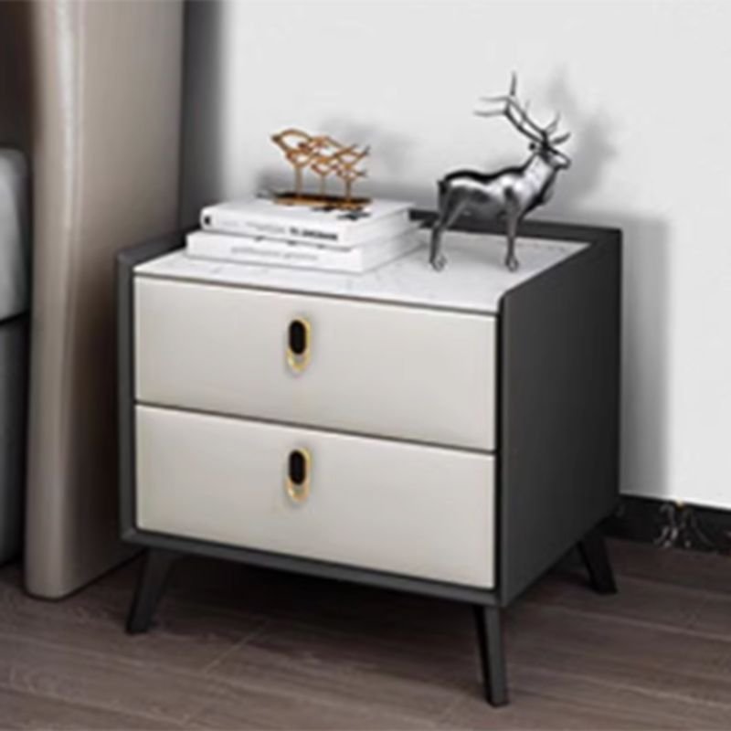 Trendy Sintered Stone Countertop Drawer Storage Bedside Table, 2 Drawers and Leg Included, Black and White, 16"L x 16"W x 20"H