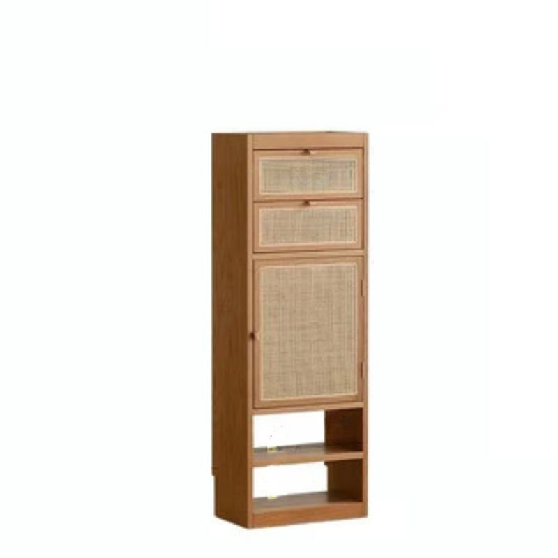 Wood Grain Natural Wood Shoe Tower with Sliding, Tipping Drop Front, and Accessible Storage, 18"L x 11"W x 52"H