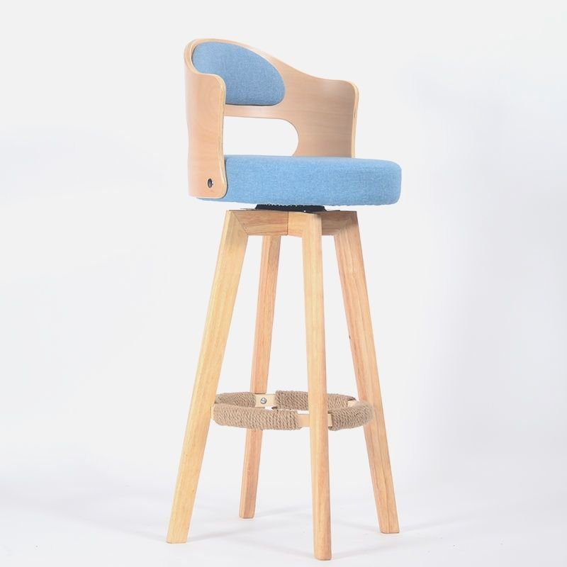 Azure Ventilated Back Bar Stools Designed for Pub Use Beneath Counter, Cotton and Linen, Natural, Light Blue