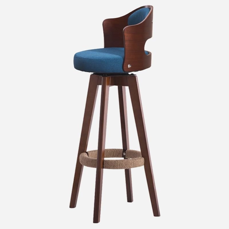 Azure Ventilated Back Bar Stools Designed for Pub Use Beneath Counter, Dark Blue, Brown, Cotton and Linen