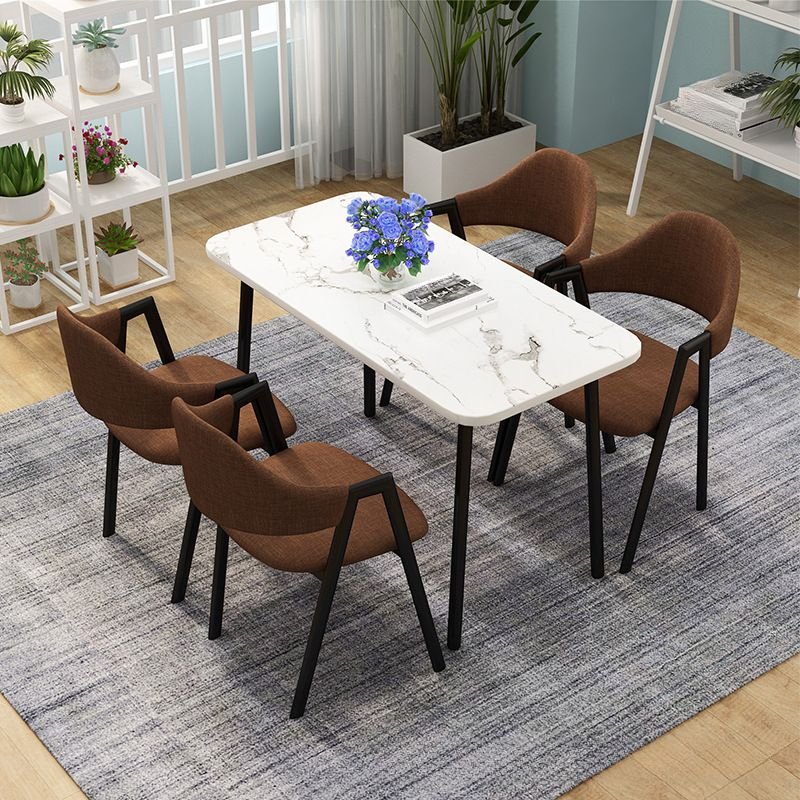 Casual Fixed Rectangular Dining Table Set with 4 Legs, a Engineered Wood Top in White and Upholstered Back Chairs, Table & Chair(s), 5 Piece Set, Coffee