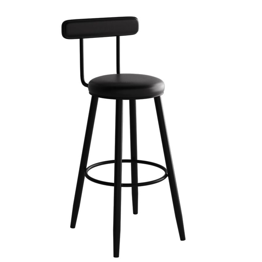 Art Deco Uncovered Back Ink Rawhide Round Pub Stool with Foot Support for Home Bar, Black, Counter Stool(26"H)