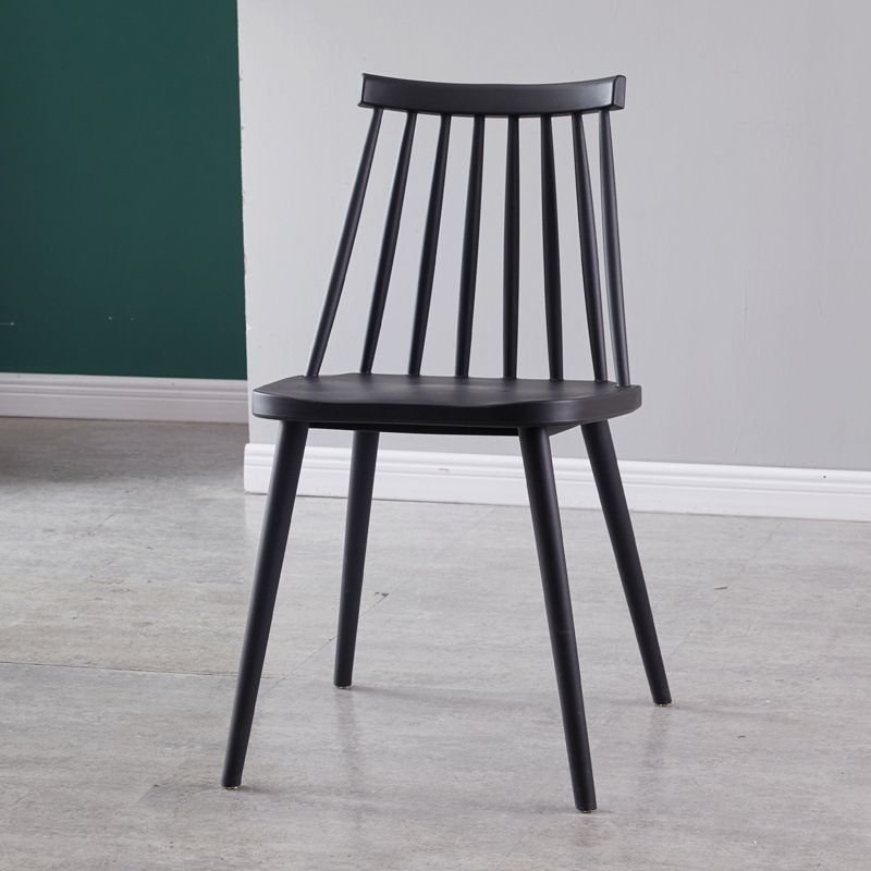 Balanced Slatted Back Armless Chair with Bordered Frame and Foot Pads for Dining Room, Black