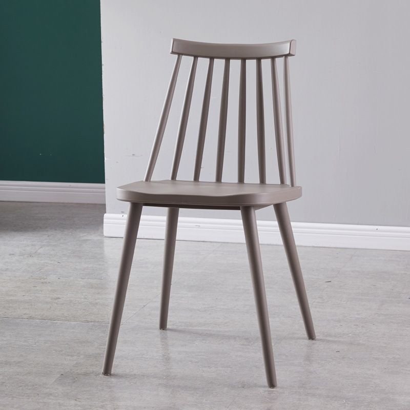 Balanced Slatted Back Armless Chair with Bordered Frame and Foot Pads for Dining Room, Grey