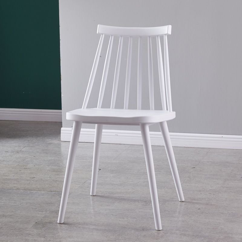 Balanced Slatted Back Armless Chair with Bordered Frame and Foot Pads for Dining Room, White