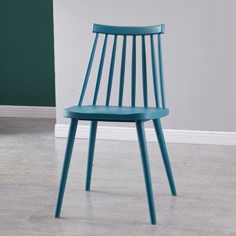Azure Slatted Back Armless Chair with Bordered Frame and Foot Pads for Balanced Dining Room, Dark Blue