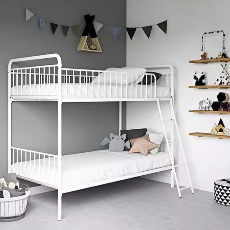 Built-In Guardrail Alloy Storage Panel Bed in Chalk with Leg in Modish Style, 35"W x 75"L