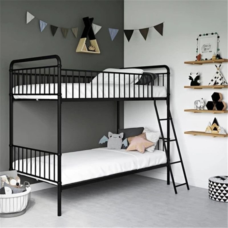 Built-In Guardrail Alloy Storage Panel Bed in Midnight Black with Leg in Modish Style, 35"W x 75"L
