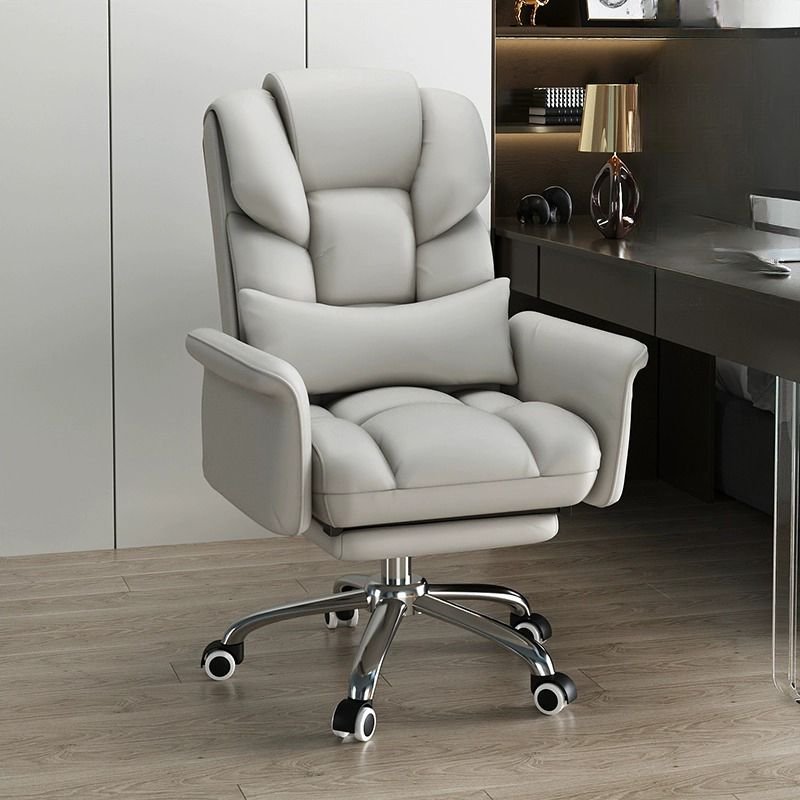 Hideskin Executive Chair in Light Gray with Back, Foot Platform and Armrest, Swivel Wheels and Adjustable Back Angle, Light Gray, Latex