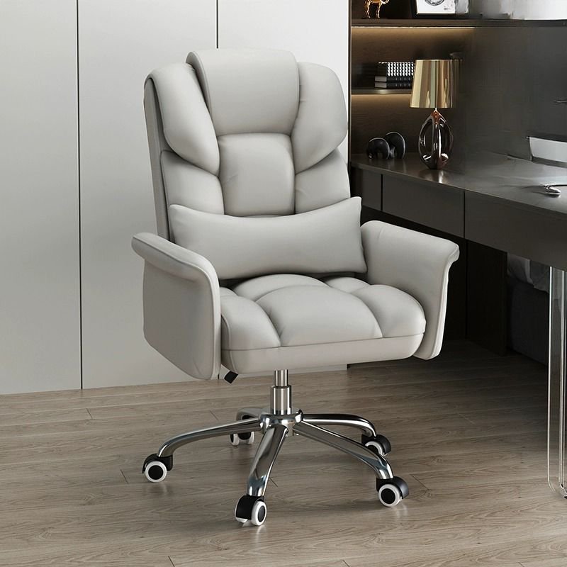 Ergonomic Hideskin Executive Chair in Light Gray with Back, Armrest, Roller Wheels and Adjustable Back Angle, Light Gray, Sponge, Without Footrest
