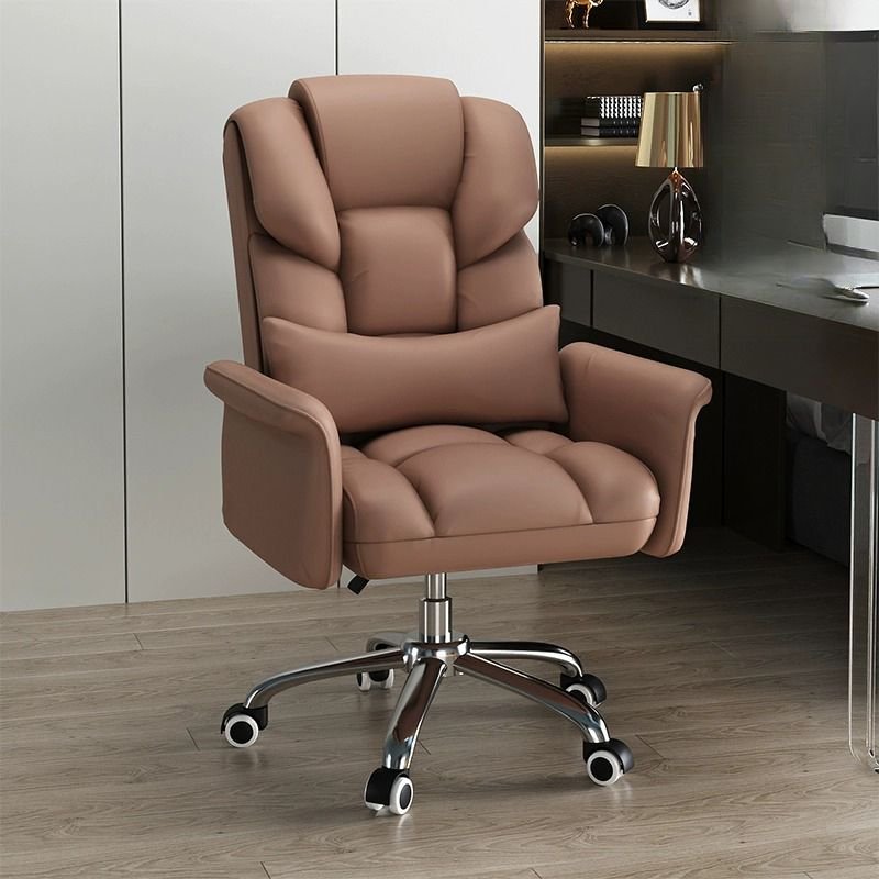 Ergonomic Tanned Hide Executive Chair in Cocoa with Back, Armrest, Roller Wheels and Adjustable Back Angle, Brown, Sponge, Without Footrest
