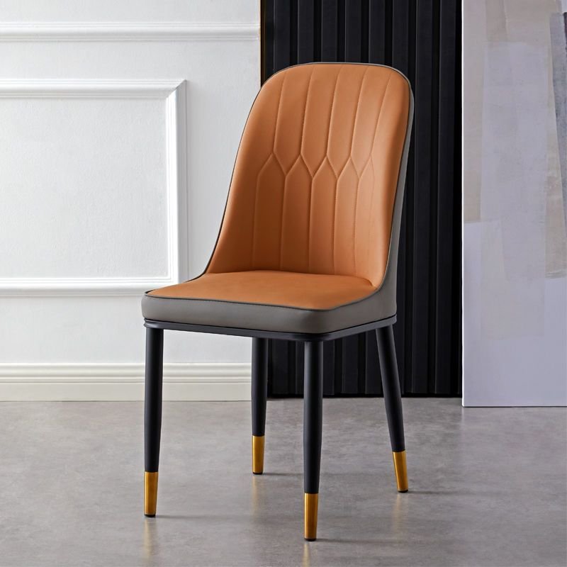 Balanced Bordered Armless Chair with Foot Pads for Dining Room, Black/ Gold, Dark Orange