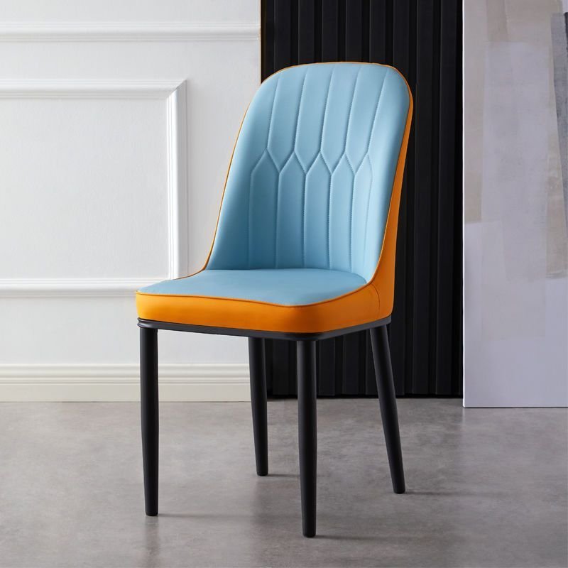 Balanced Bordered Armless Chair with Foot Pads for Dining Room, Blue-Orange, Black