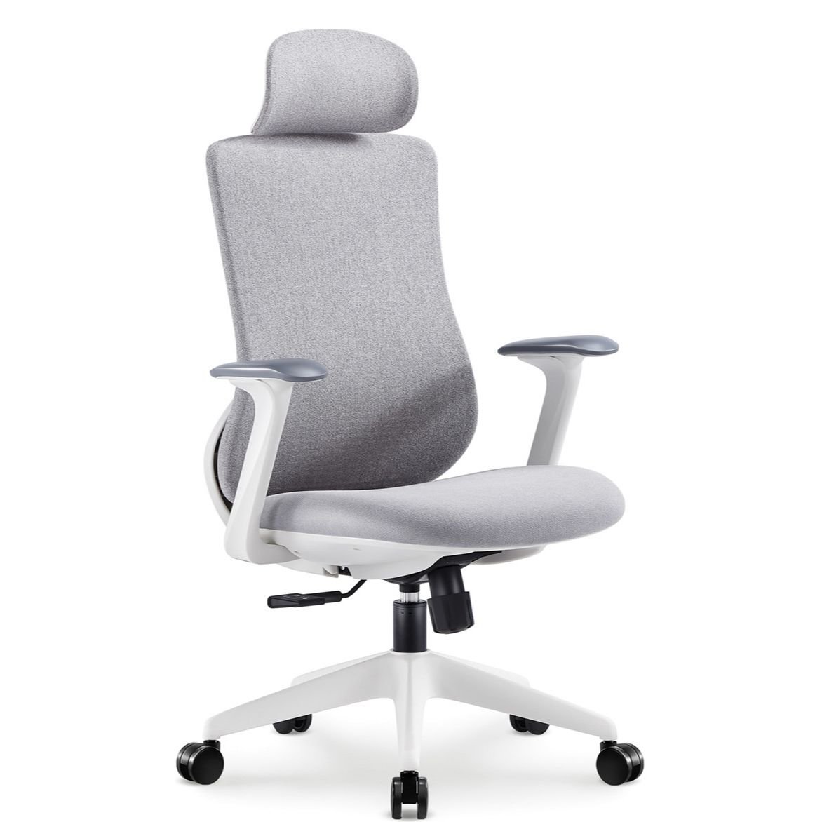 Ergonomic Lifting Swivel Dove Grey Upholstered Office Desk Chairs with Back, Headrest, Arms and Wheels, Grey