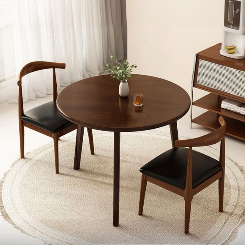 Art Deco 3-Leg Wood Slab Round Dining Table Set with Metal 4-leg Chairs for Seats 2, 3 Piece Set, Table & Chair(s), 31.5"L x 31.5"W x 29.5"H, Walnut