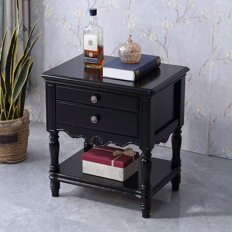 Vintage Open Nightstand in Charcoal with Lumber Countertop and Drawers