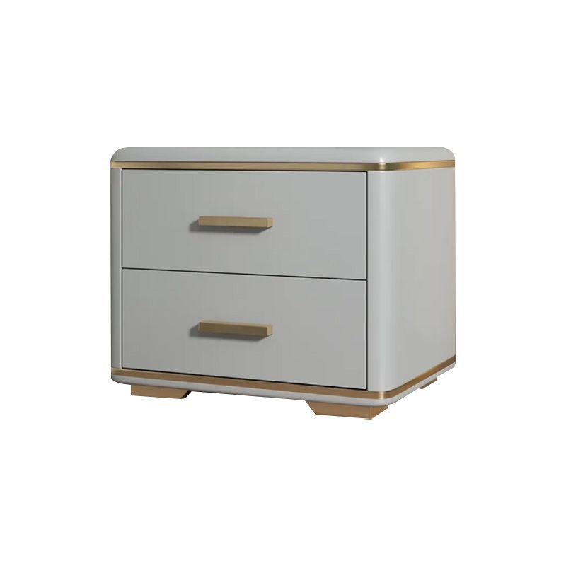 Trendy Solid Wood Top Nightstand With Drawer Organization with 2 Drawers , Light Gray