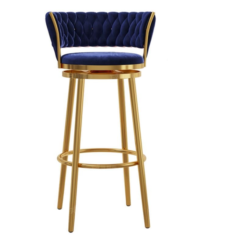Bright Light Blue Bar Stools with Arced Back and Stitch-tufted Design, Bar Stool(30"H), Gold, Blue