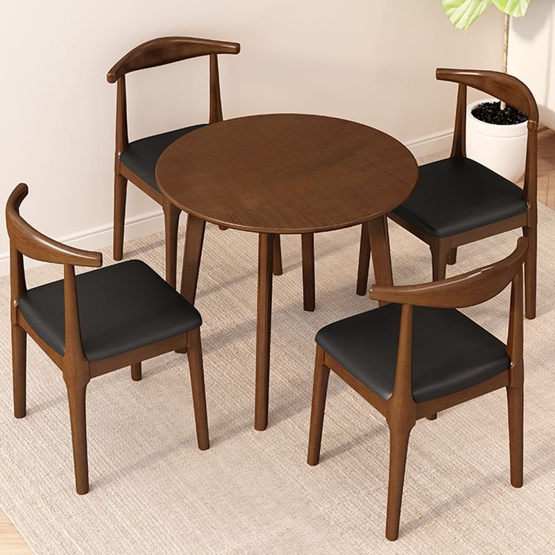Warm Wood Finish Rubberwood Dining Table Set for 4 People, Table & Chair(s), 5 Piece Set, Nut-Brown, 23.6"L x 23.6"W x 29.5"H