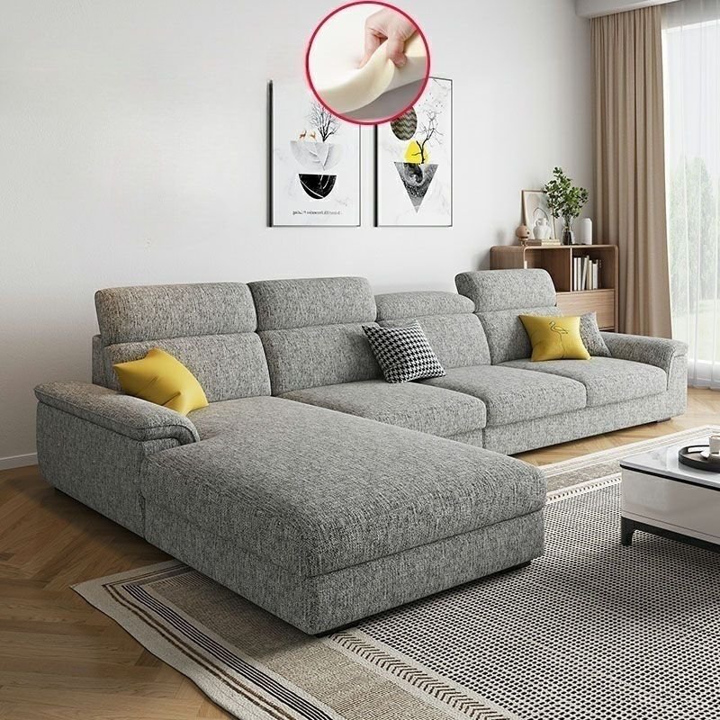 Seats 5 Modern Left Hand Facing L-Shape Sofa Recliner with Pine Wood Frame, Cotton and Linen, Light Gray, Sponge
