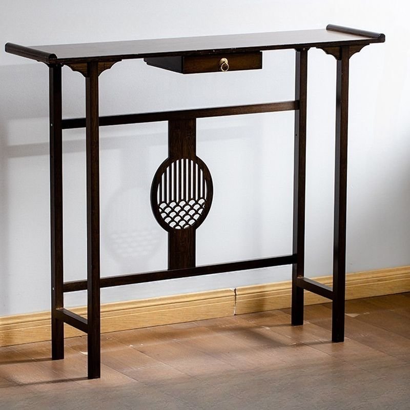 Art Deco Rectangle Bamboo Aesthetic Entry Way Table in Black with Drawer & Stain Resistant, 39.4"L x 12.2"W x 39.4"H
