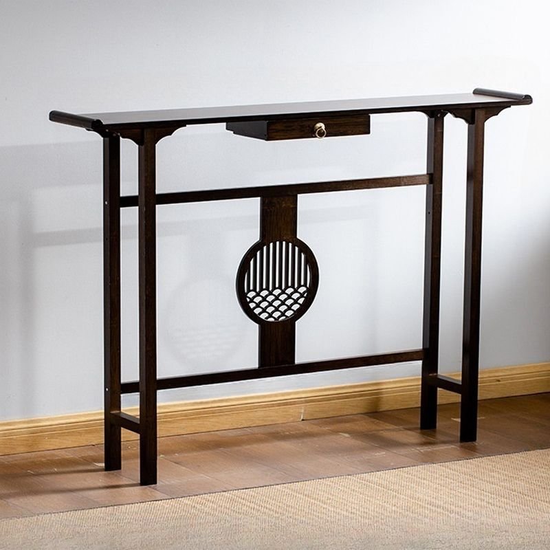 Art Deco Rectangle Bamboo Abstract Console Unit in Black with Storage Drawer & Stain Resistant, 39"L x 8"W x 31"H