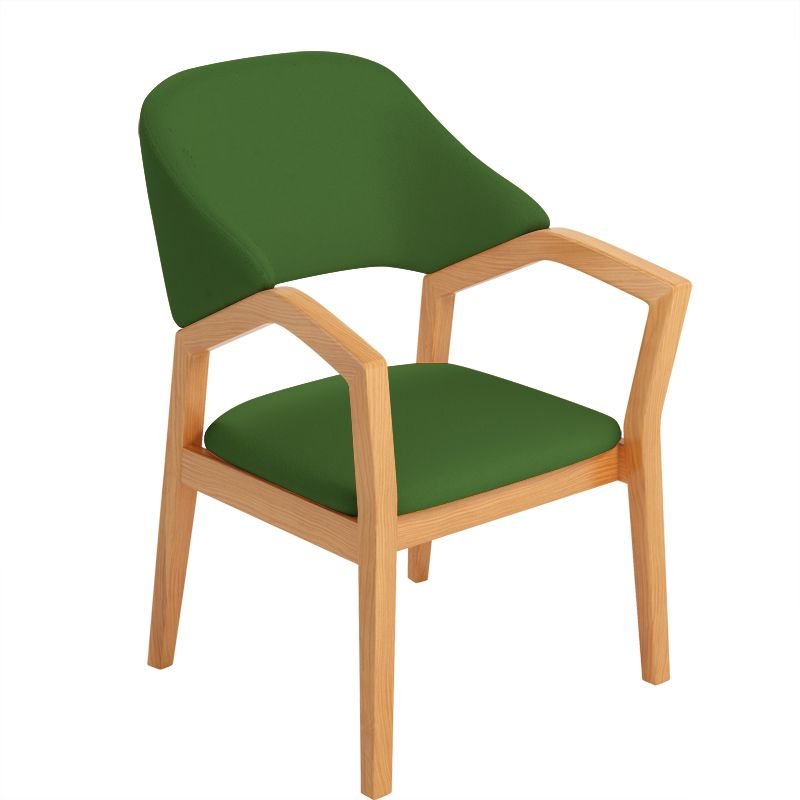 Dining Room Bordered and Balanced Arm Chair, Natural Wood, Dark Green