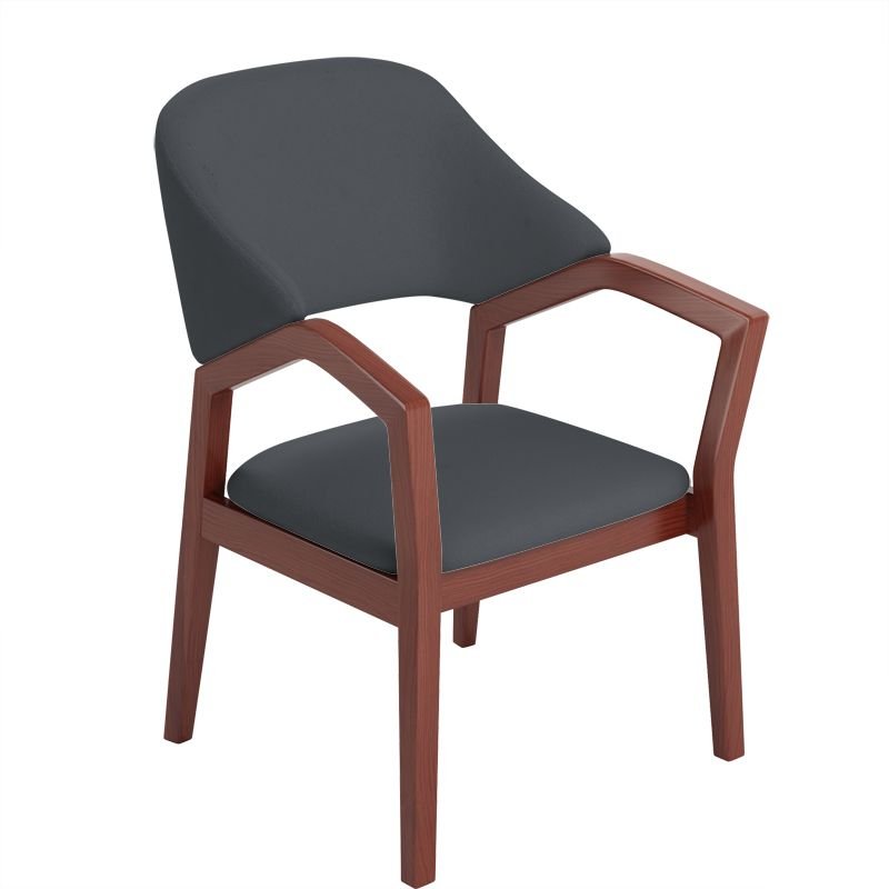 Balanced Bordered Arm Chair for Dining Room, Walnut, Dark Gray