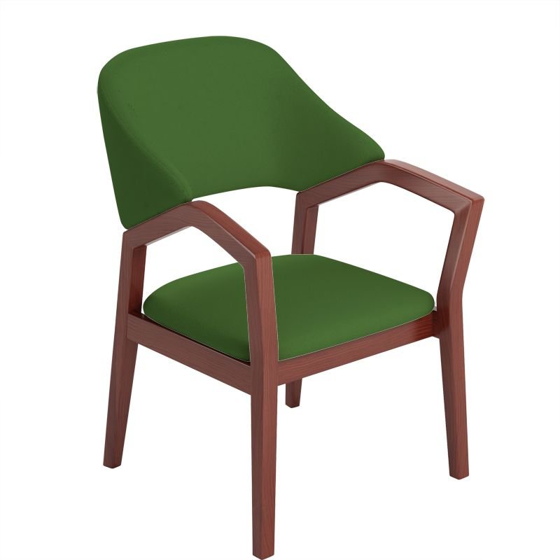 Dining Room Bordered and Balanced Arm Chair, Walnut, Dark Green