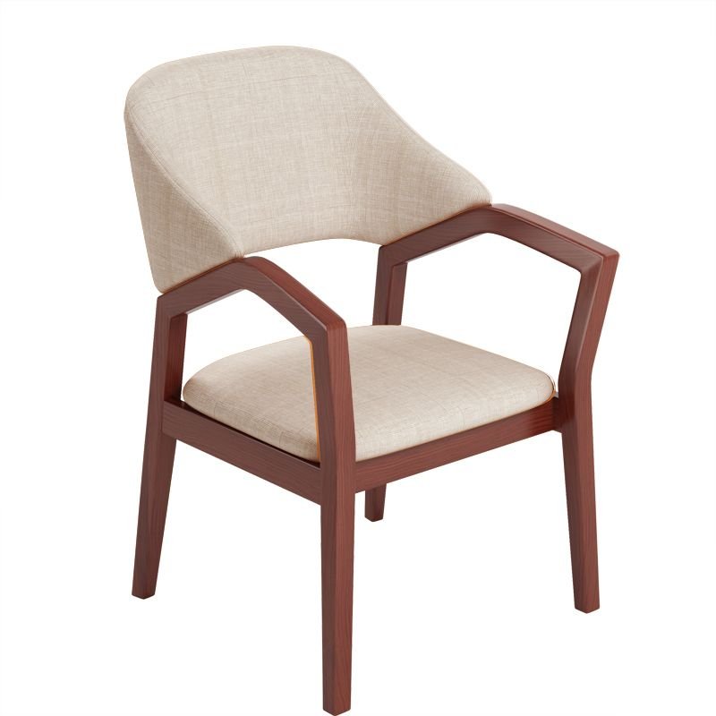 Dining Room Bordered and Balanced Arm Chair, Walnut, Beige