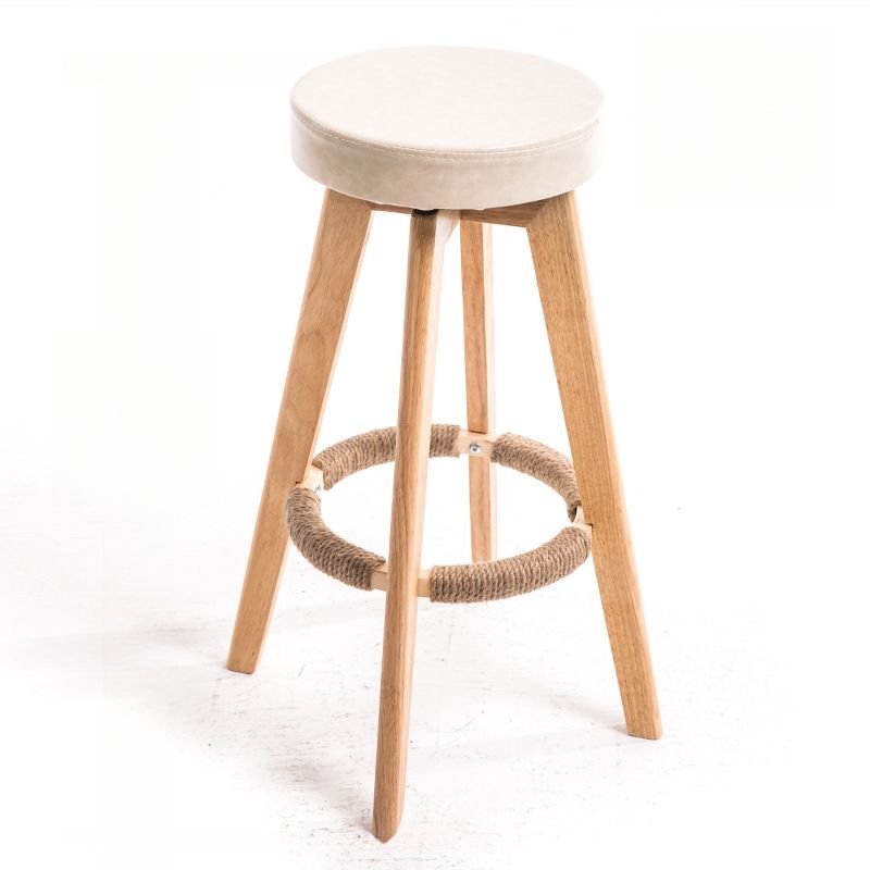 Round Top Spin Stools Contemporary Sand Artificial Leather Swivel Bar Stools with Foot Platform, Off-White, Natural