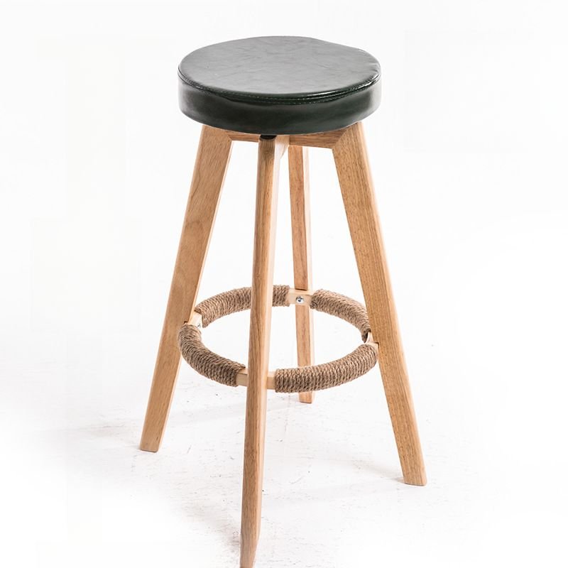 Round Top Gyrate Stools Simple Emerald Green Pu Leather Swivel Bistro Stool with Foot Platform, Blackish Green, Natural